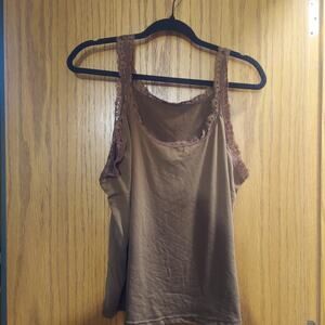 Plus Size Lace Trim Tank Tops Nylon Blend Stretch Solid Color Camisole for Women